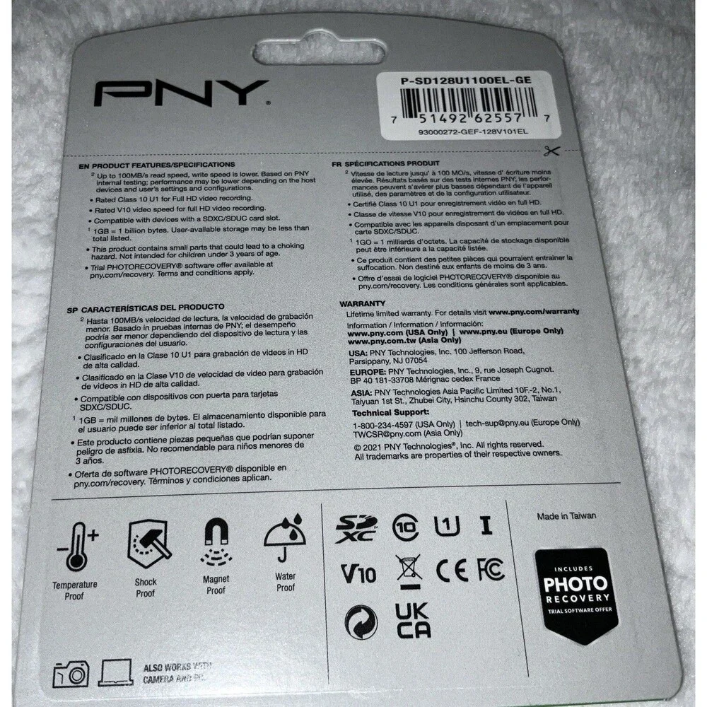 PNY 128 GB 100 MB/s,V10, UHS-I Elite SDXC Flash Card Full HD Video NEW SEALED